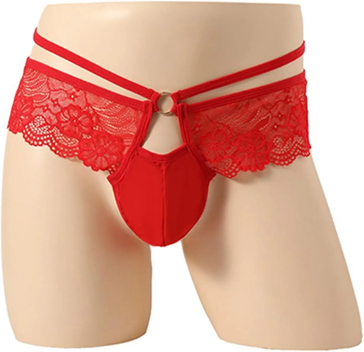Mens Sexy Lace Lingerie Sissy Underwear Pouch G-String Pouch G-String Bikini Panties Fashion Ring Naughty Gay Briefs