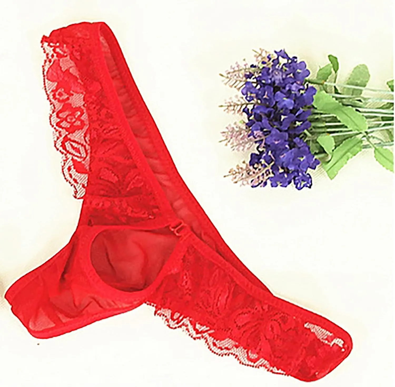 Men's Sexy Lace Underwear Sissy Lingerie Cut Out G-String Panties Low Rise Gay Briefs Naughty Bikini Thongs
