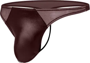 Men's Sexy Lacquer Leather Thong Underwear Sheer Mesh Low Rise Sissy Briefs Front Pouch G-String Gay Panties