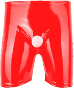 Men's Sexy Leather Latex Shorts Pants Sexy Open Front Underwear Lingerie Wet Look Black Boxer Briefs Trunks
