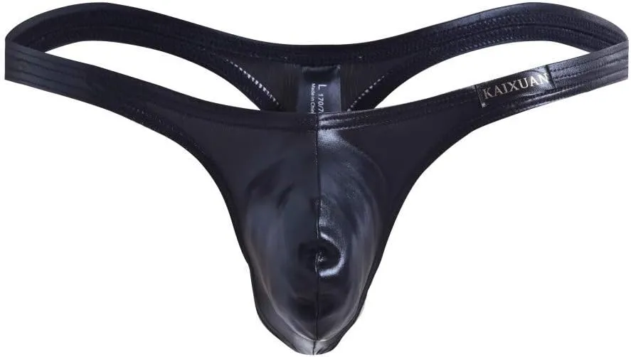 Men's Sexy Leather Thong Underwear Low Rise G-Strings Stretchy Hipster Men's Thong Underwear
