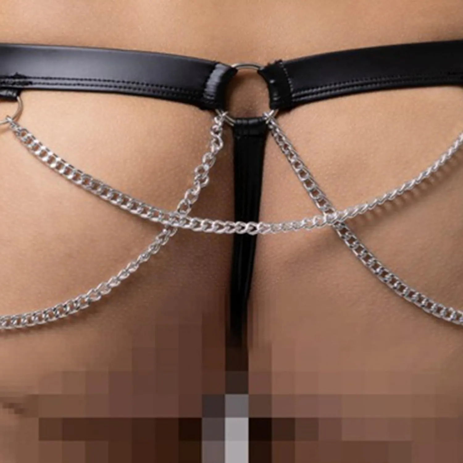Men's Sexy Leather Underwear Ring Chain G-String Thongs Pouch Sissy Panties Low Rise Gay Briefs Lingerie