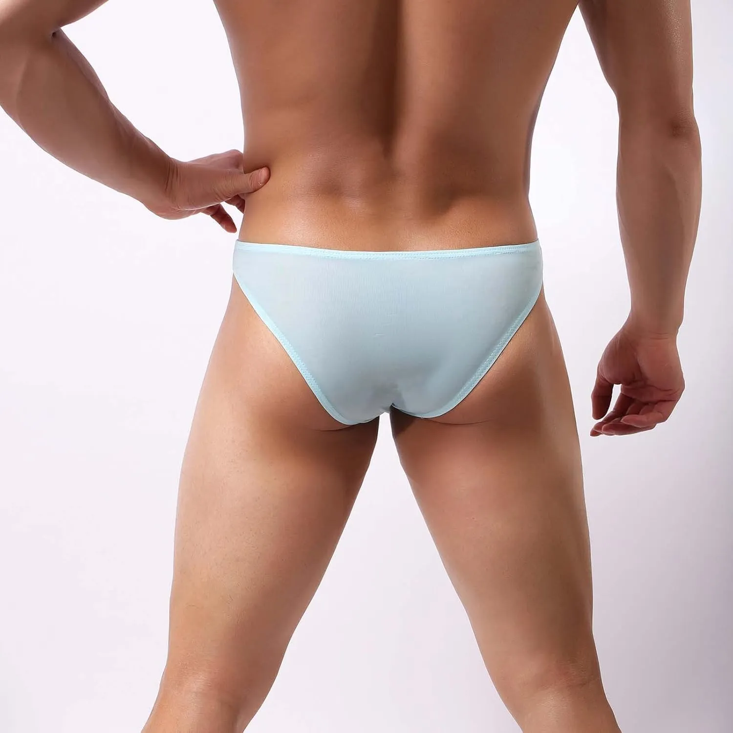 Mens Sexy Open Front Bikini Briefs Low Rise Underwear Hole In Front Breathable Ice Silk Jockstrap Thong Panties
