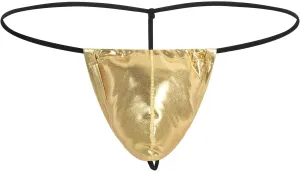 Men's Sexy Patent Leather Underwear G-String T-Back Thongs Front Pouch Sissy Panties Low Waist String Lingerie Briefs