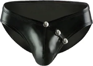 Mens Sexy Rivets Underwear Stretch PU Leather Brief Bikini Underwear with Bulge Pouch Panties Low Rise Underpants