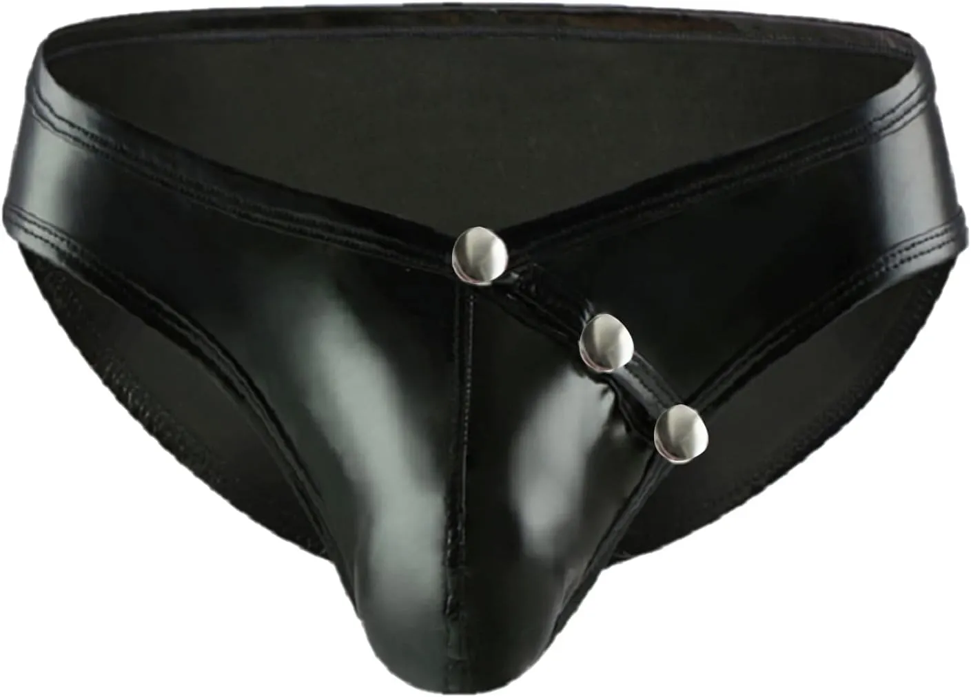 Mens Sexy Rivets Underwear Stretch PU Leather Brief Bikini Underwear with Bulge Pouch Panties Low Rise Underpants