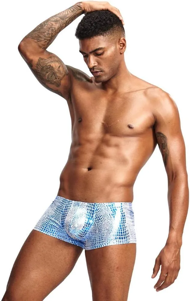 Men's Sexy Shiny Metallic Trunks Underwear with Faux Leather Low Waisted Stretch Underpants Brief Fashion Lingerie for Male