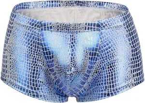 Men's Sexy Shiny Metallic Trunks Underwear with Faux Leather Low Waisted Stretch Underpants Brief Fashion Lingerie for Male