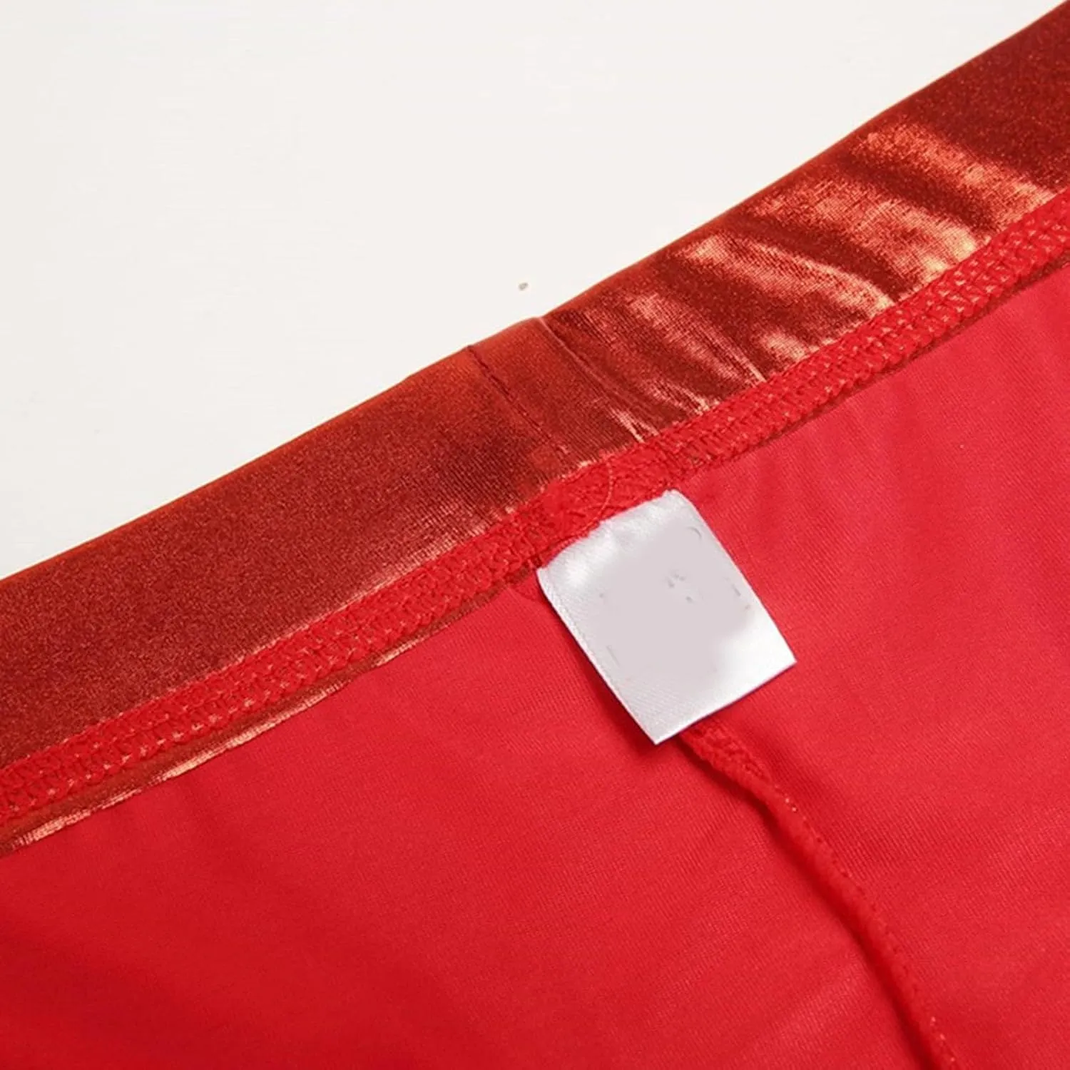 Men's Sexy Soft Boxer Briefs With Open Crotch Elastic Cutout Underwear Shorts Wet Look Patent Leather Bulge Enhancer