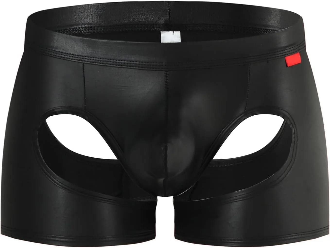 Men's Sexy Soft Boxer Briefs With Open Crotch Elastic Cutout Underwear Shorts Wet Look Patent Leather Bulge Enhancer