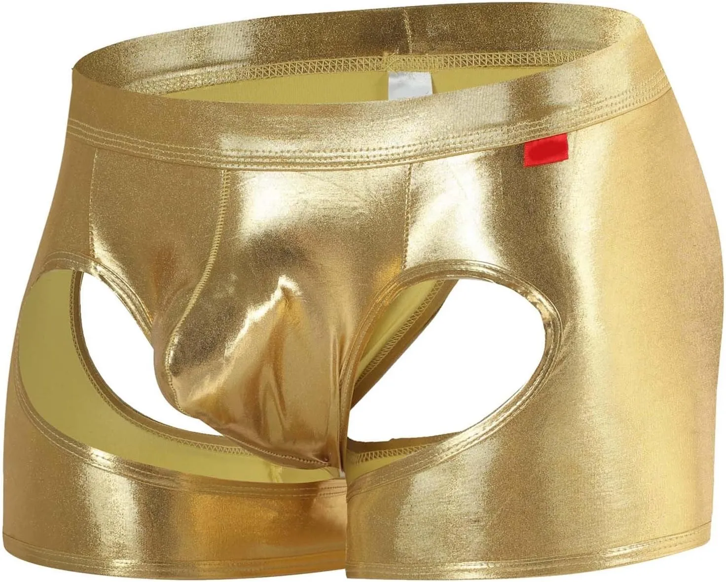 Men's Sexy Soft Boxer Briefs With Open Crotch Elastic Cutout Underwear Shorts Wet Look Patent Leather Bulge Enhancer