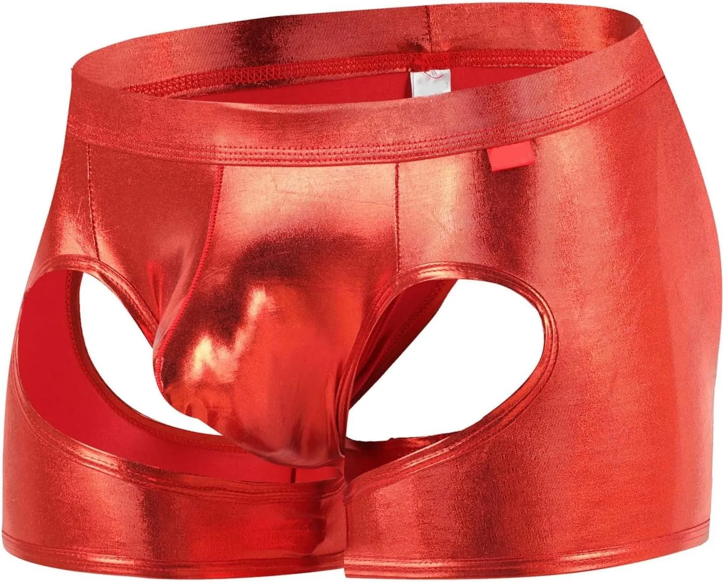 Men's Sexy Soft Boxer Briefs With Open Crotch Elastic Cutout Underwear Shorts Wet Look Patent Leather Bulge Enhancer
