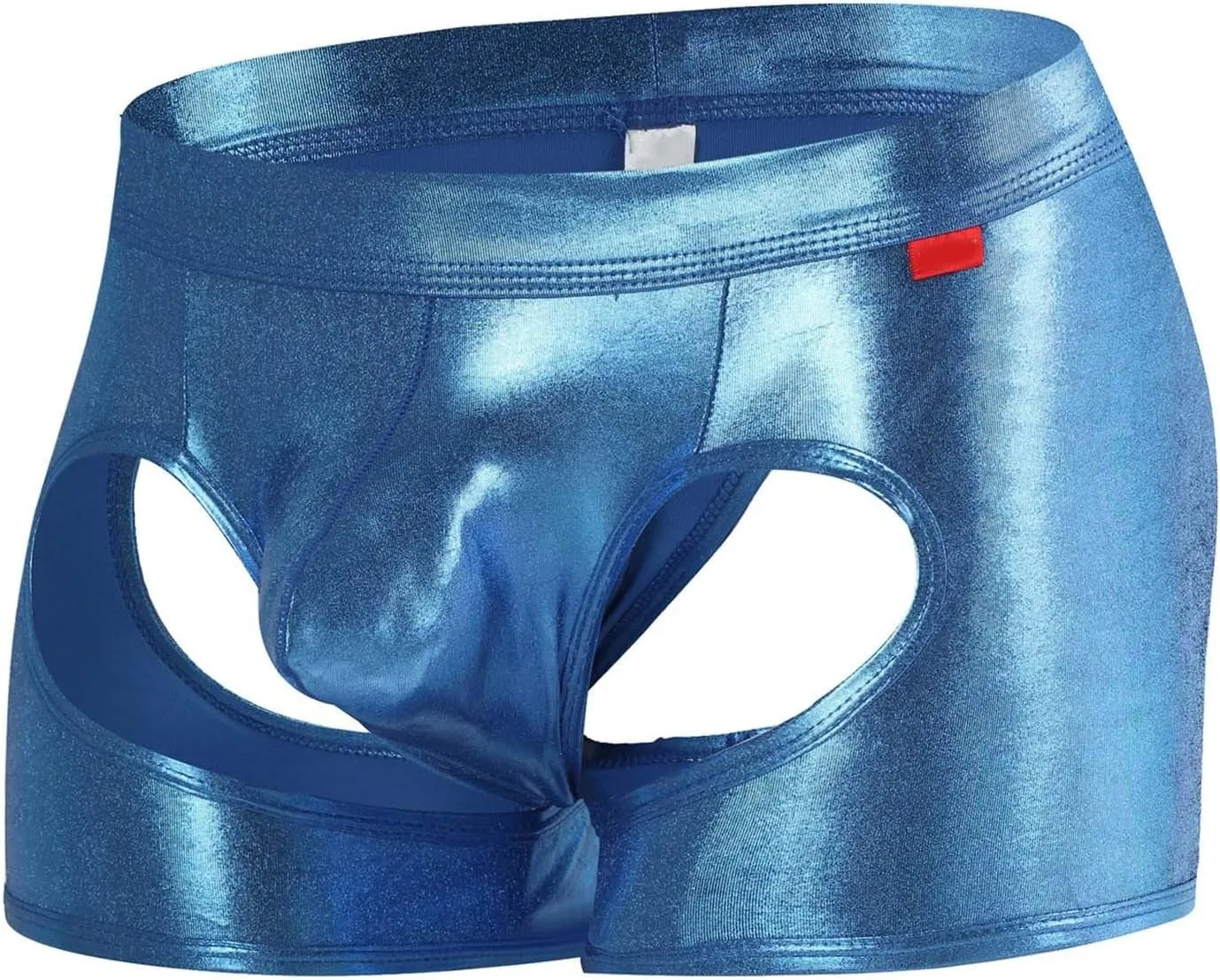 Men's Sexy Soft Boxer Briefs With Open Crotch Elastic Cutout Underwear Shorts Wet Look Patent Leather Bulge Enhancer