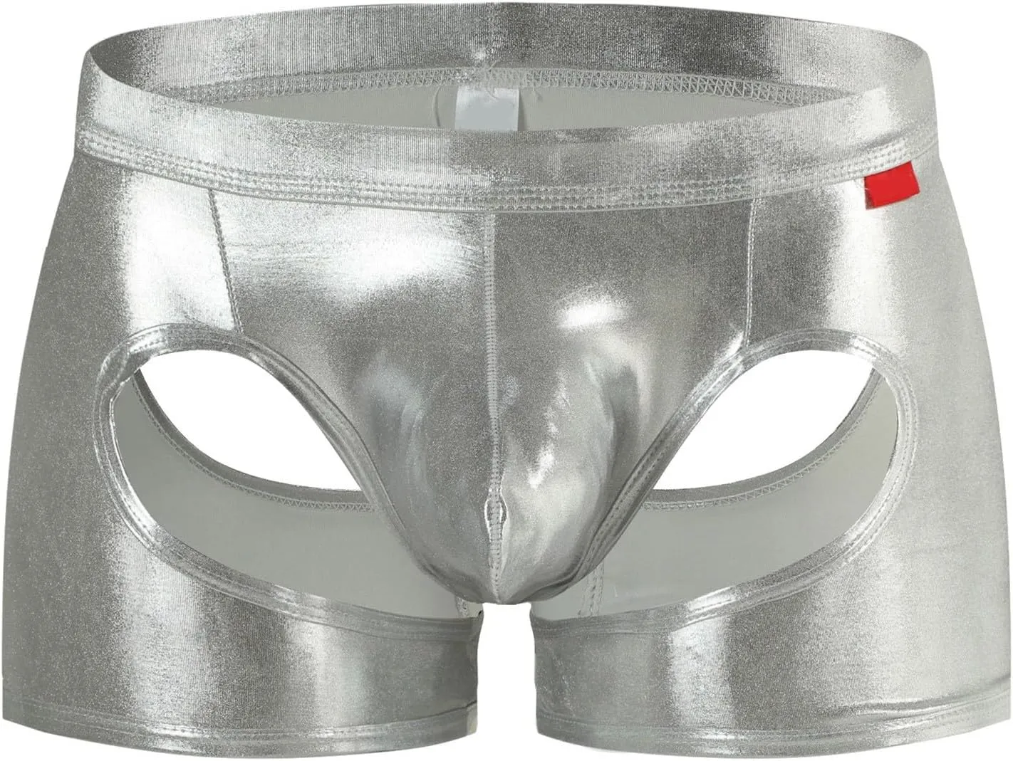 Men's Sexy Soft Boxer Briefs With Open Crotch Elastic Cutout Underwear Shorts Wet Look Patent Leather Bulge Enhancer