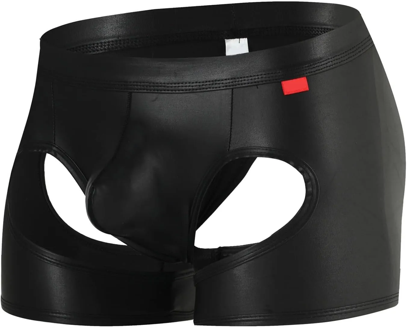 Men's Sexy Soft Boxer Briefs With Open Crotch Elastic Cutout Underwear Shorts Wet Look Patent Leather Bulge Enhancer