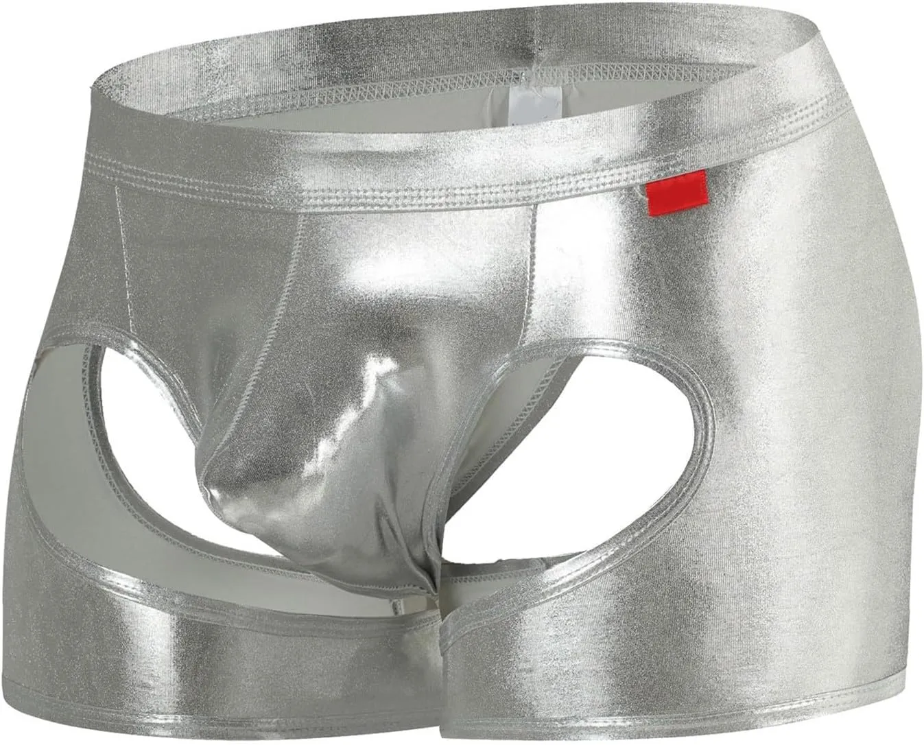 Men's Sexy Soft Boxer Briefs With Open Crotch Elastic Cutout Underwear Shorts Wet Look Patent Leather Bulge Enhancer