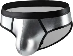 Men's Sexy Underwear Briefs Pu Leather Bikini Underwear Gay Y-Back Thongs Bulge Pouch Elastic Soft Underpants Panties