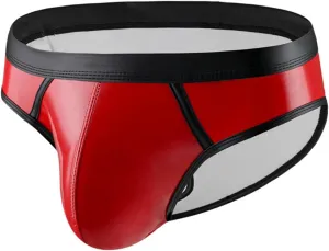 Men's Sexy Underwear Briefs Pu Leather Bikini Underwear Gay Y-Back Thongs Bulge Pouch Elastic Soft Underpants Panties