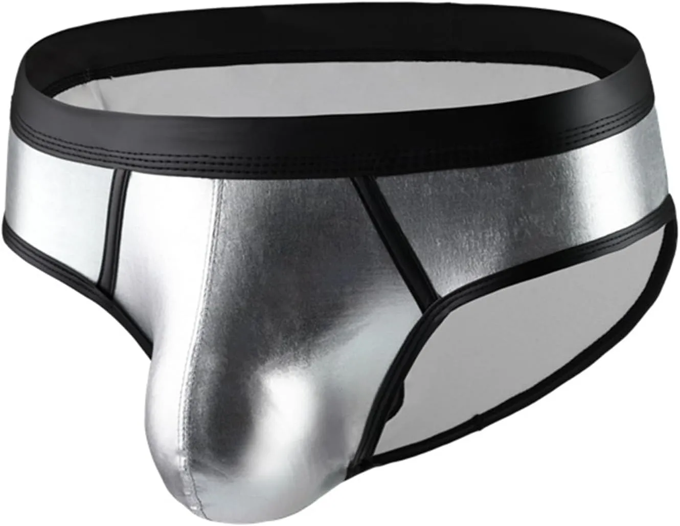 Men's Sexy Underwear Briefs Pu Leather Bikini Underwear Gay Y-Back Thongs Bulge Pouch Elastic Soft Underpants Panties