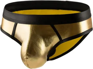 Men's Sexy Underwear Briefs Pu Leather Bikini Underwear Gay Y-Back Thongs Bulge Pouch Elastic Soft Underpants Panties