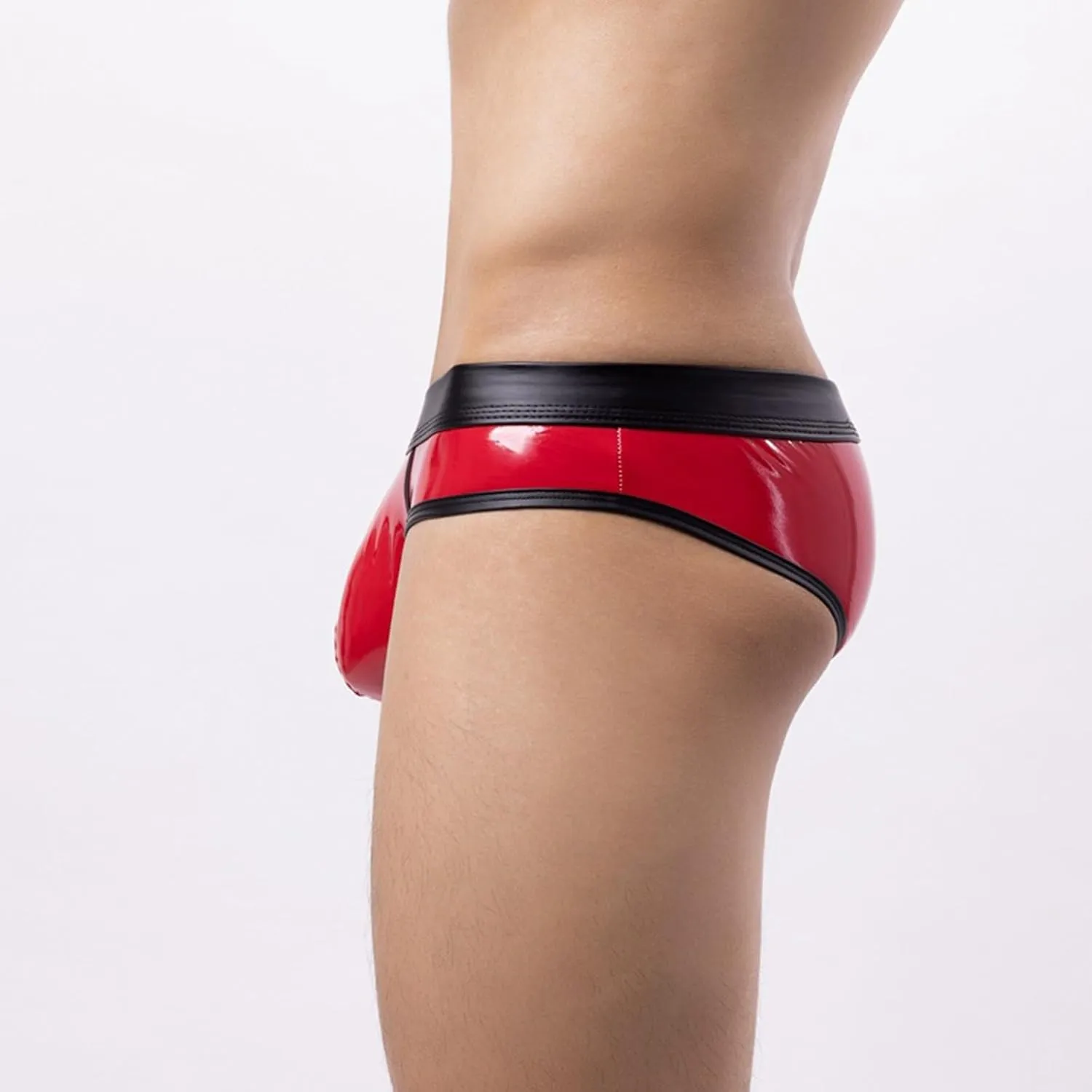Men's Sexy Underwear Briefs Pu Leather Bikini Underwear Gay Y-Back Thongs Bulge Pouch Elastic Soft Underpants Panties