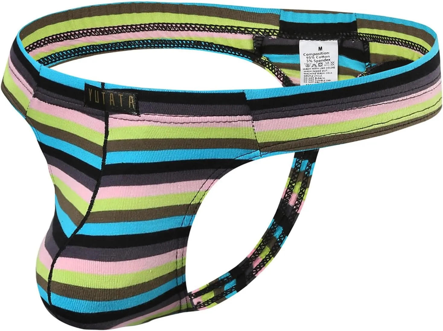 Mens Sexy Underwear Rainbow Color Block G-String Fashion Thong Sissy Underpants Gay Briefs Naughty Male Panties