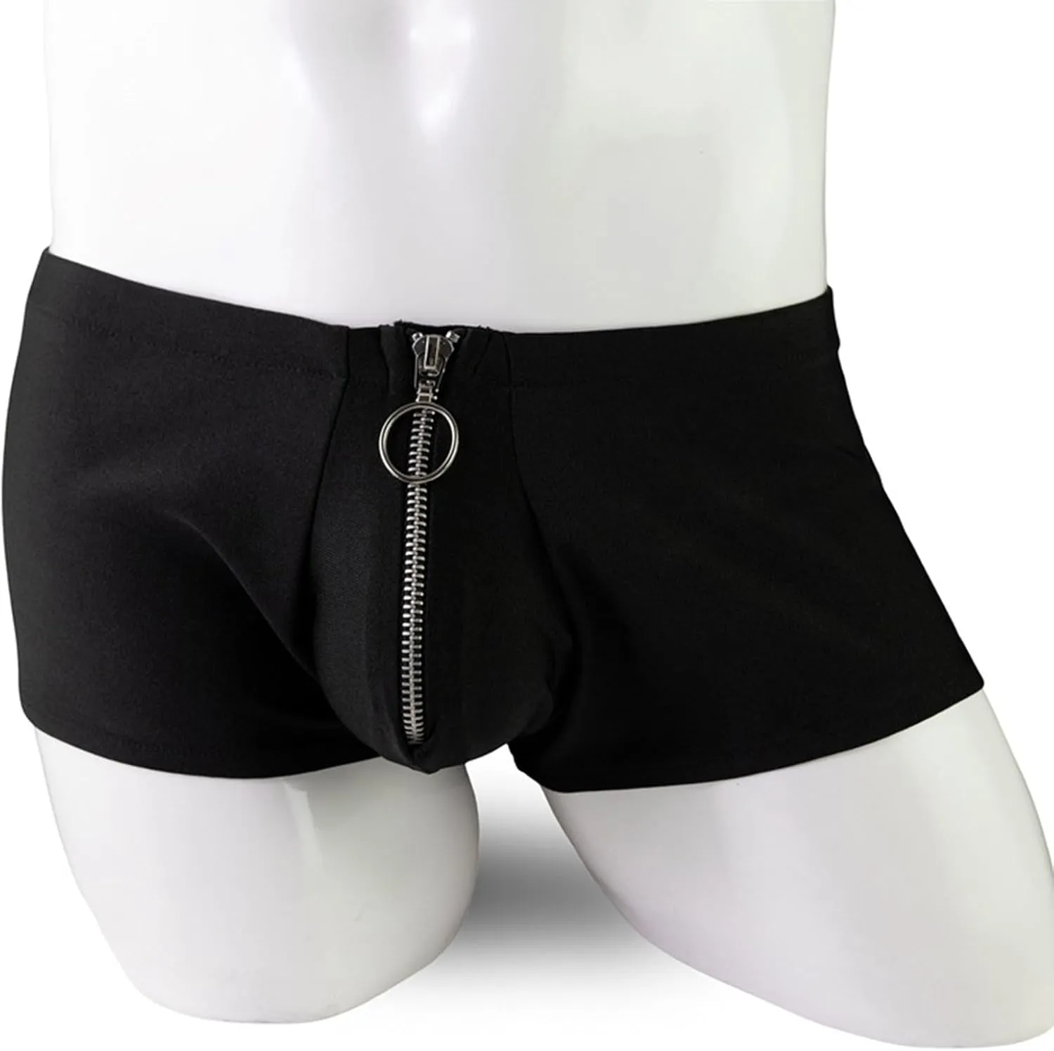 Men's Sexy Underwear Zipper Boxer Briefs with Pouch Low Rise Open Front Panties See Through Stretch Short Lingerie Y2K