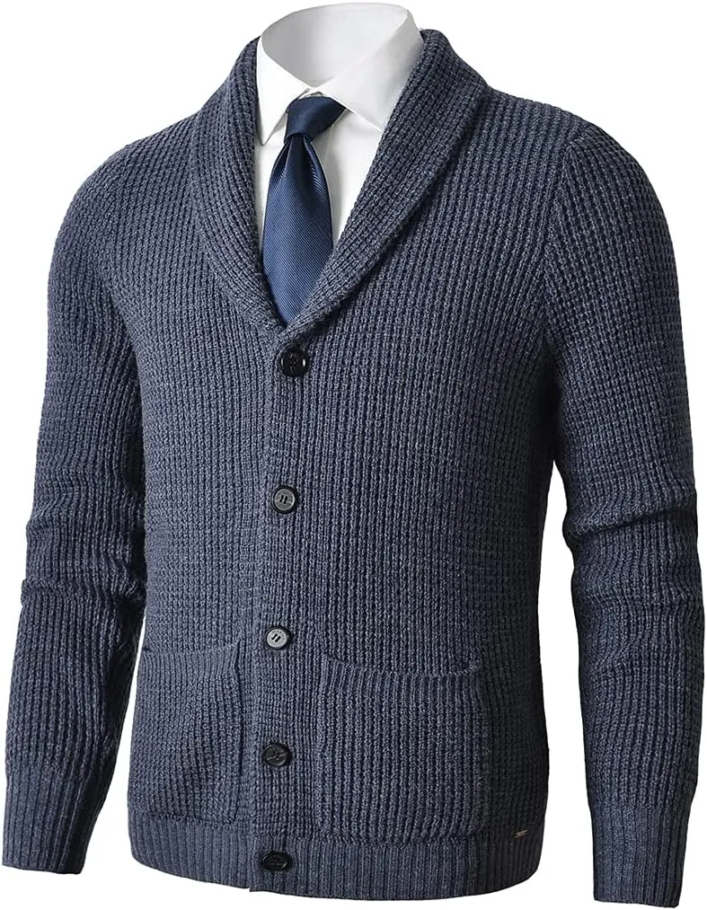 Men's Shawl Collar Cardigan Sweater - Cable Knit, Button-Up, Merino Wool - A Modern Classic That Never Goes Out of Style
