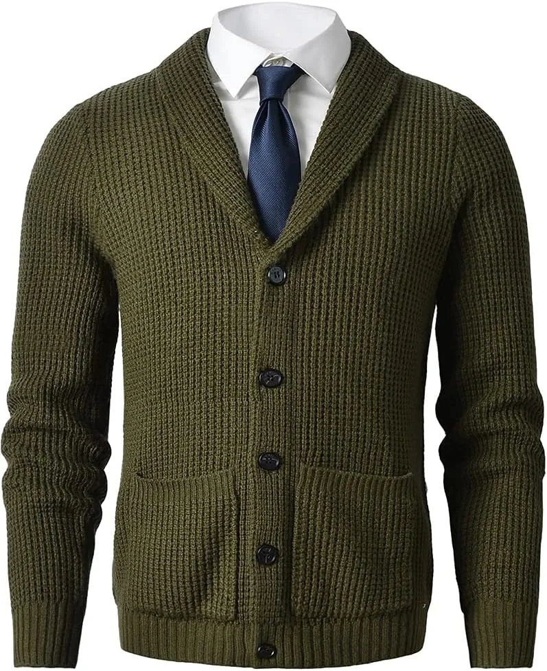 Men's Shawl Collar Cardigan Sweater - Cable Knit, Button-Up, Merino Wool - A Modern Classic That Never Goes Out of Style