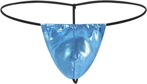 Men's Shiny Metallic Fashion Faux Leather Thongs Low Rise G-String Bikini Underwear Briefs Butt-Flaunting Bulge Pouch Thong