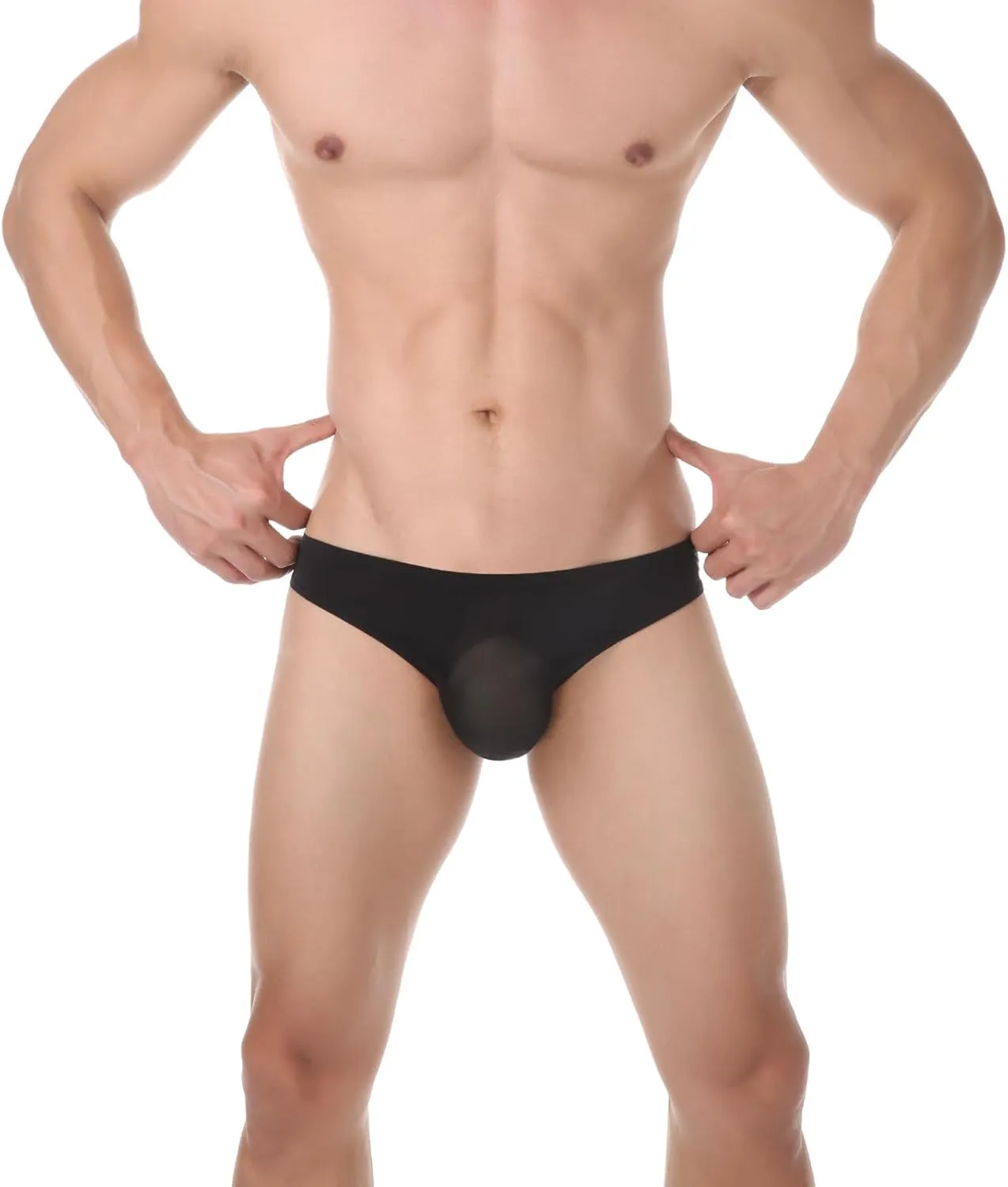 Men's Silk Sexy Thongs Pouch Underwear Lightweight Breathable Low Waist G-String Sissy Briefs Bikini Male Panties