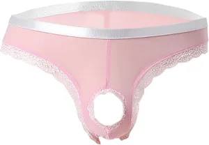 Men's Sissy Thong Lingerie Sexy Cut Out Sheer Mesh Bikini Briefs Lace Tirm Bulge G-String Underwear
