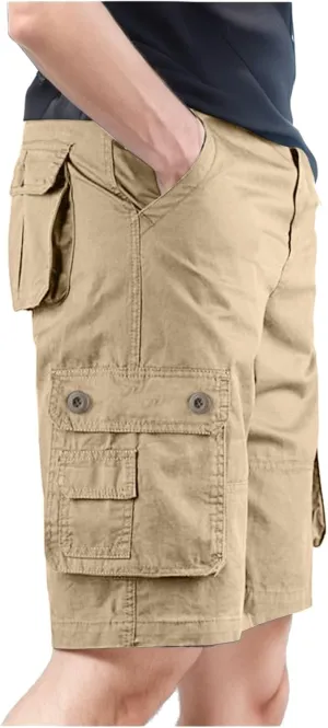 Men's Solid Color Multi Pockets Shorts Fashion Summer Leisure Pants Overalls Hiking Cargo Shorts Athletic Joggers