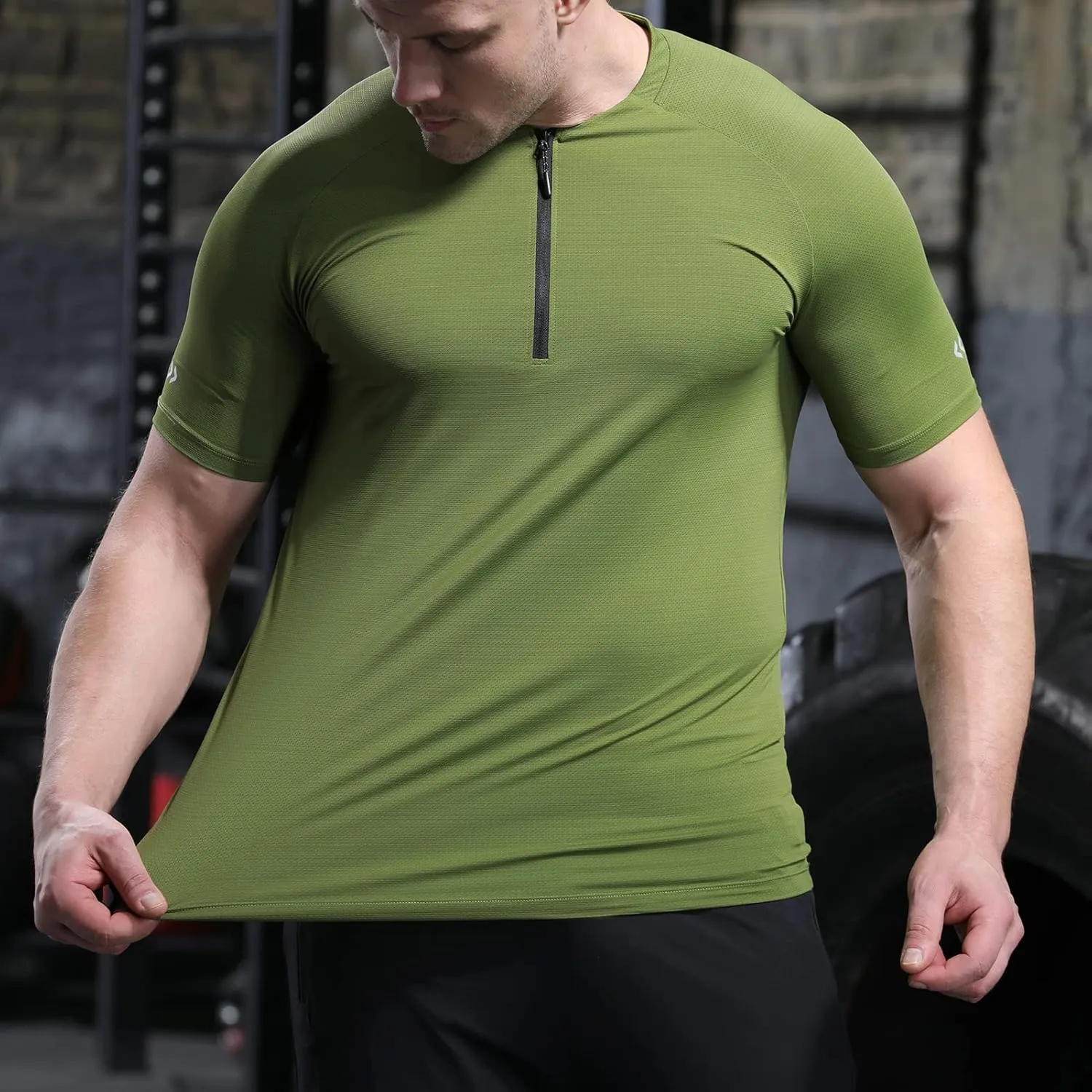 Mens Sport Shirts Short Sleeve Quick Dry Workout Running Gym T-Shirt Quick Dry Half Zip Athletic Sports T-Shirts