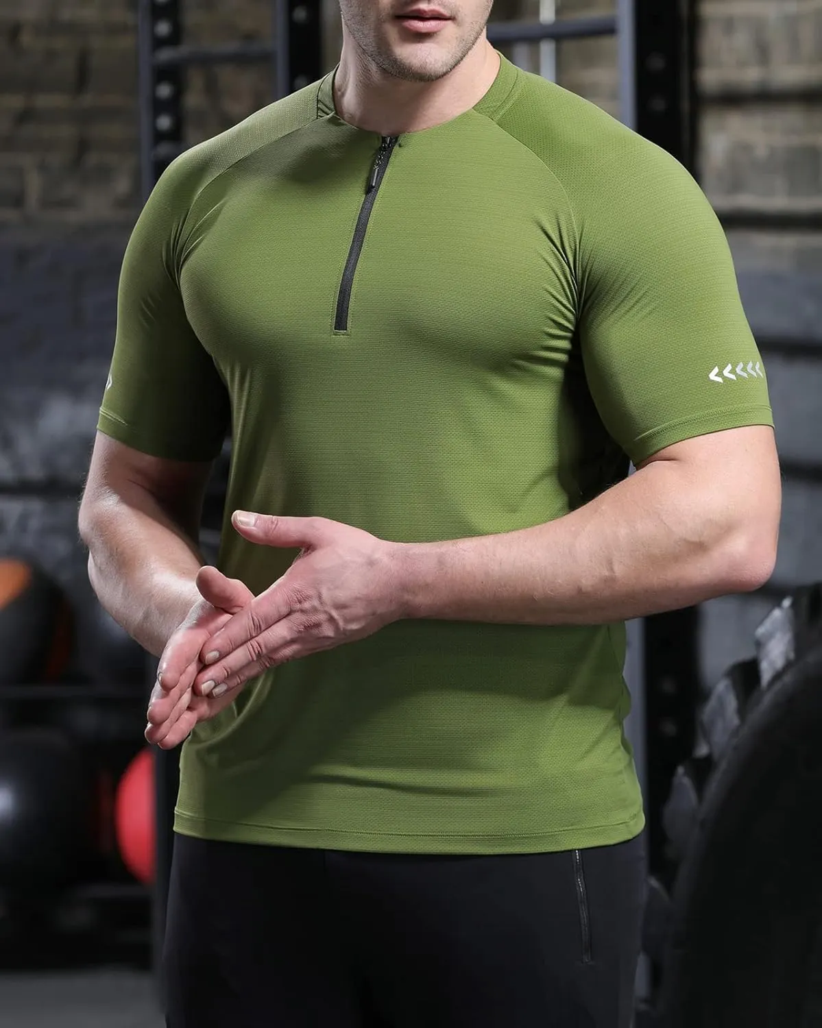 Mens Sport Shirts Short Sleeve Quick Dry Workout Running Gym T-Shirt Quick Dry Half Zip Athletic Sports T-Shirts