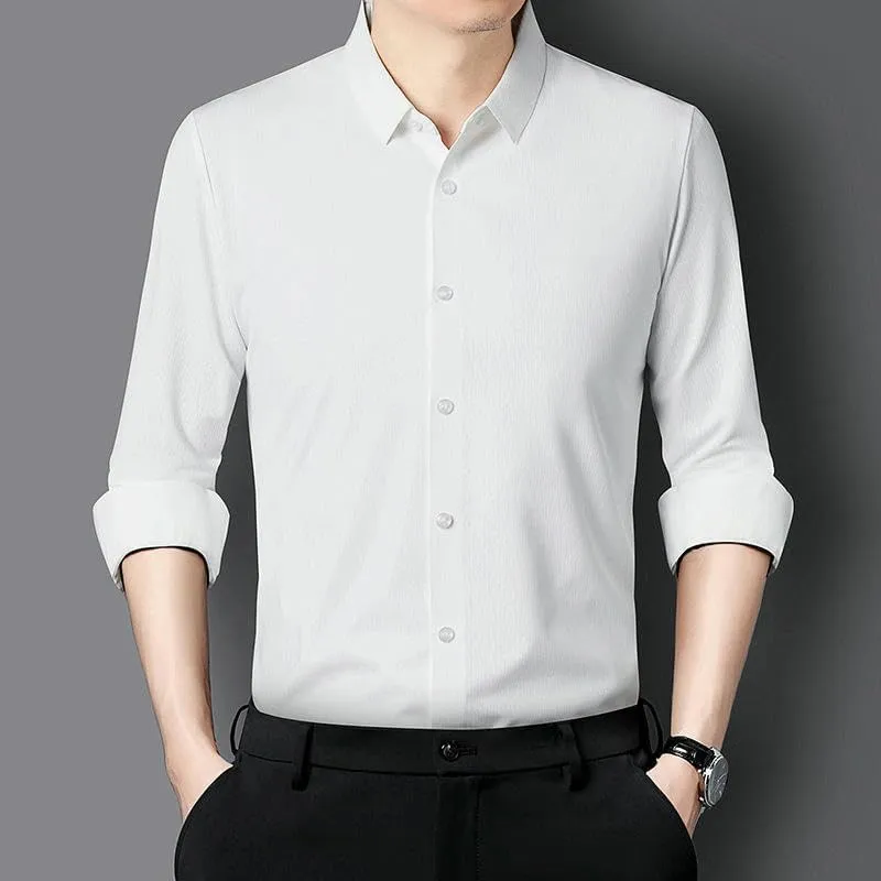 Men's Spring Long Sleeve Seamless Non-Iron High Elastic Business Casual Shirt