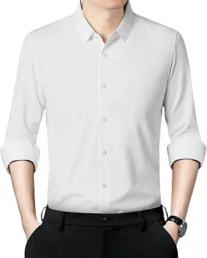 Men's Spring Long Sleeve Seamless Non-Iron High Elastic Business Casual Shirt