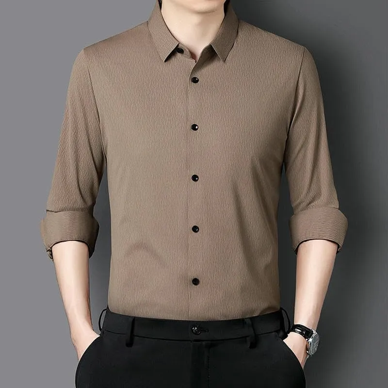 Men's Spring Long Sleeve Seamless Non-Iron High Elastic Business Casual Shirt