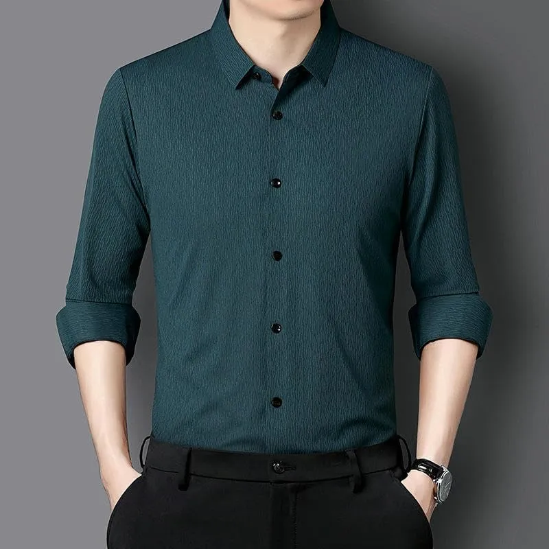 Men's Spring Long Sleeve Seamless Non-Iron High Elastic Business Casual Shirt
