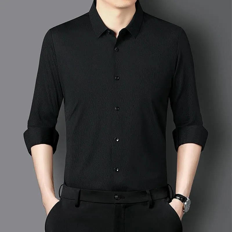 Men's Spring Long Sleeve Seamless Non-Iron High Elastic Business Casual Shirt