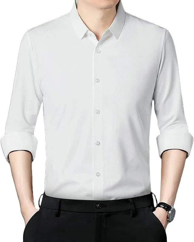 Men's Spring Long Sleeve Seamless Non-Iron High Elastic Business Casual Shirt