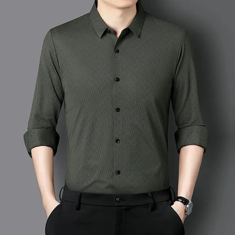 Men's Spring Long Sleeve Seamless Non-Iron High Elastic Business Casual Shirt