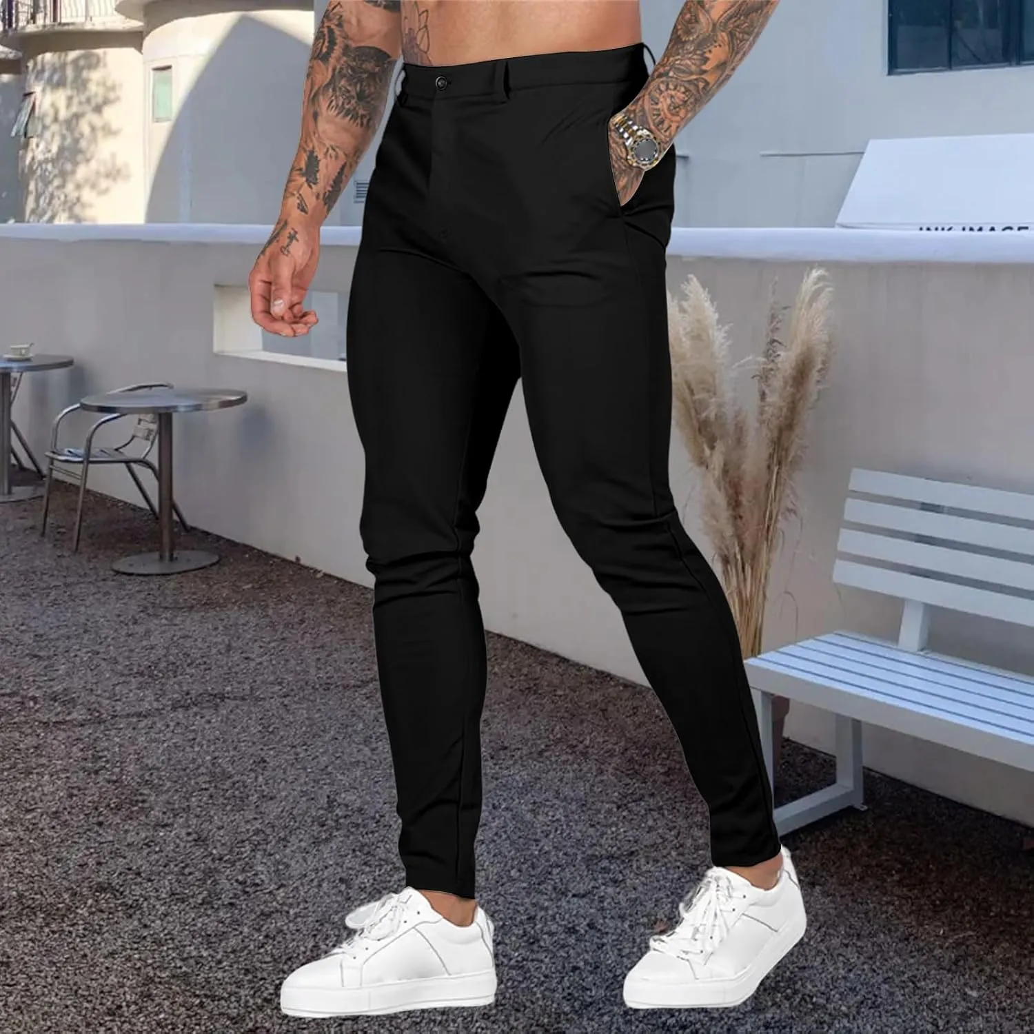 Men's Stretch Dress Pants Slim Fit Suit Pants Fashion Flat Front Slacks Comfy Tapered Casual Pant for Business Travel