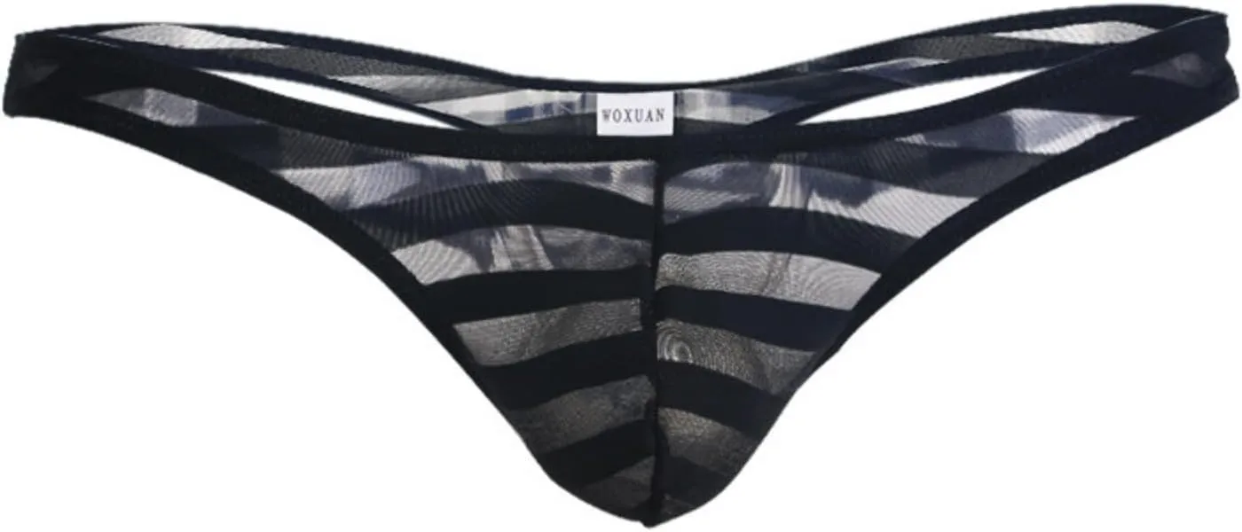 Men's Striped Sexy Sheer Underwear Lingerie Low Waist G-String T-Back Thong Breathable Gay Sissy Briefs