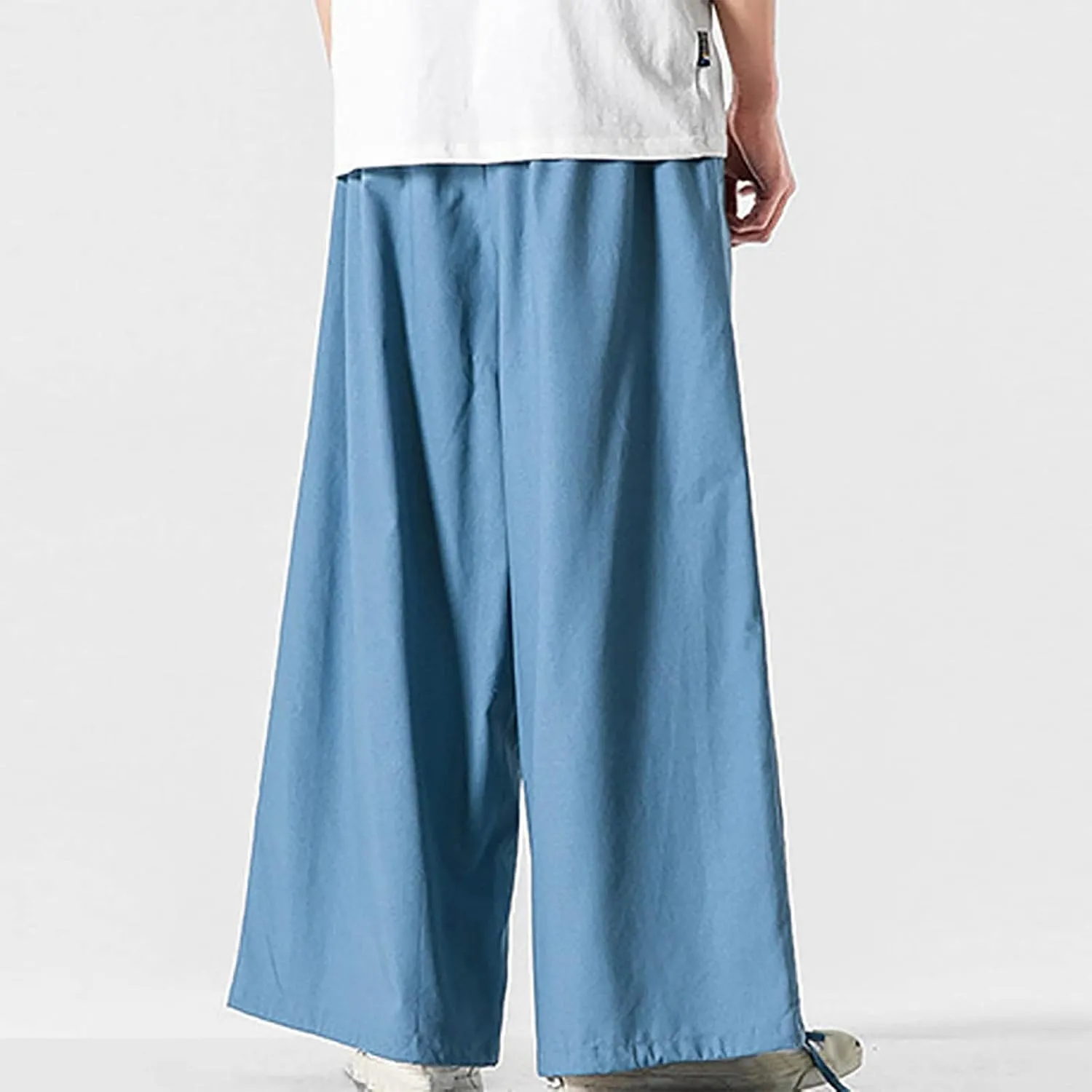 Mens Summer Linen Cotton Harem Pants Wide Leg Baggy Drawstring Bloomers Fashion Straight Leg Japanese Style Casual Trousers