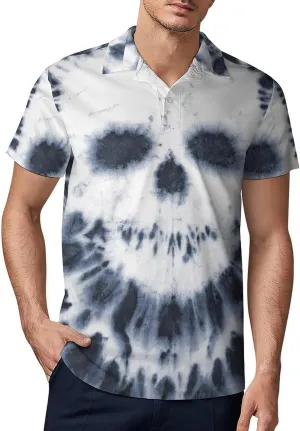 Men's Tie Dye with Skulls Polo Shirts Short Sleeve Cool Golf Shirt Quick-Dry Activewear Polos