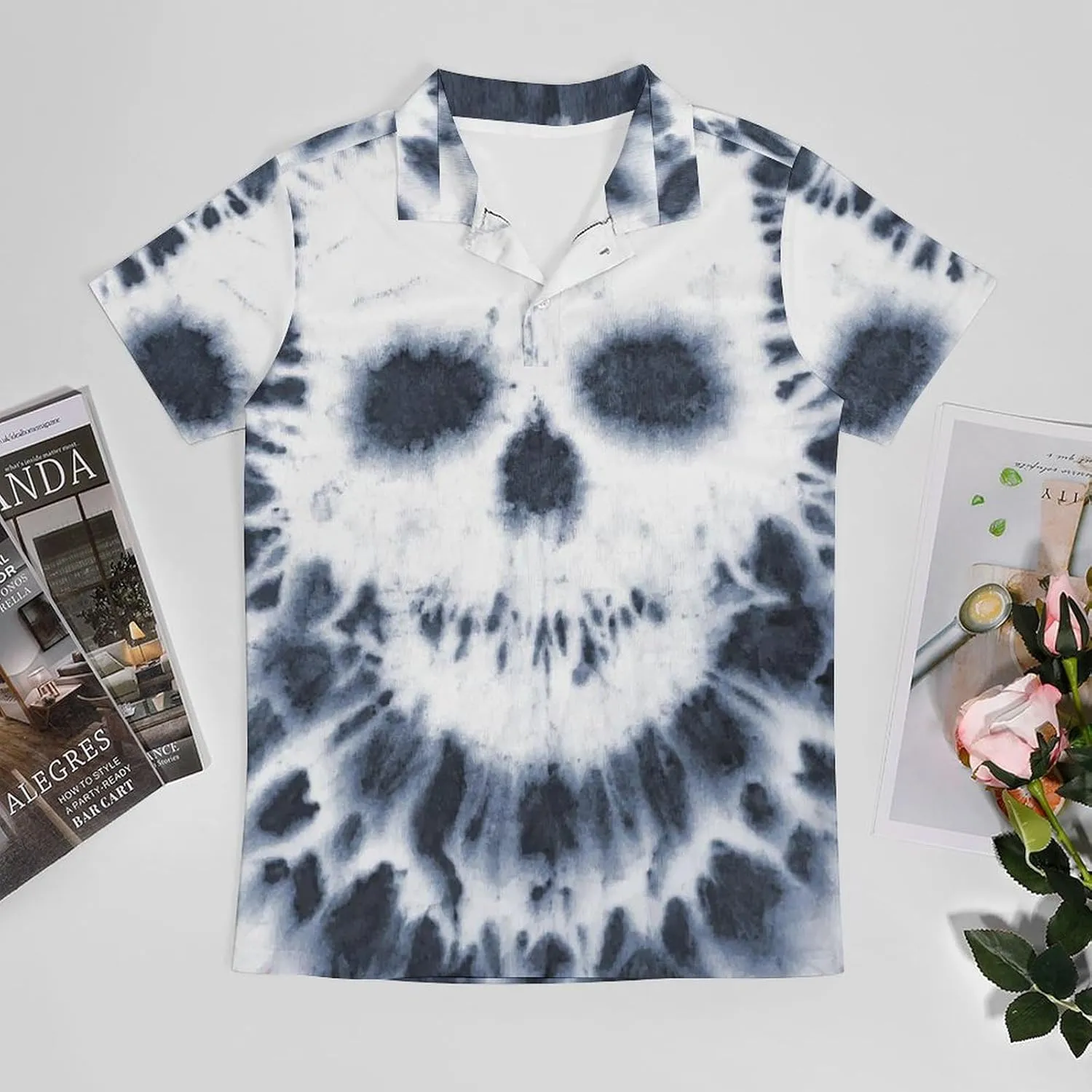 Men's Tie Dye with Skulls Polo Shirts Short Sleeve Cool Golf Shirt Quick-Dry Activewear Polos