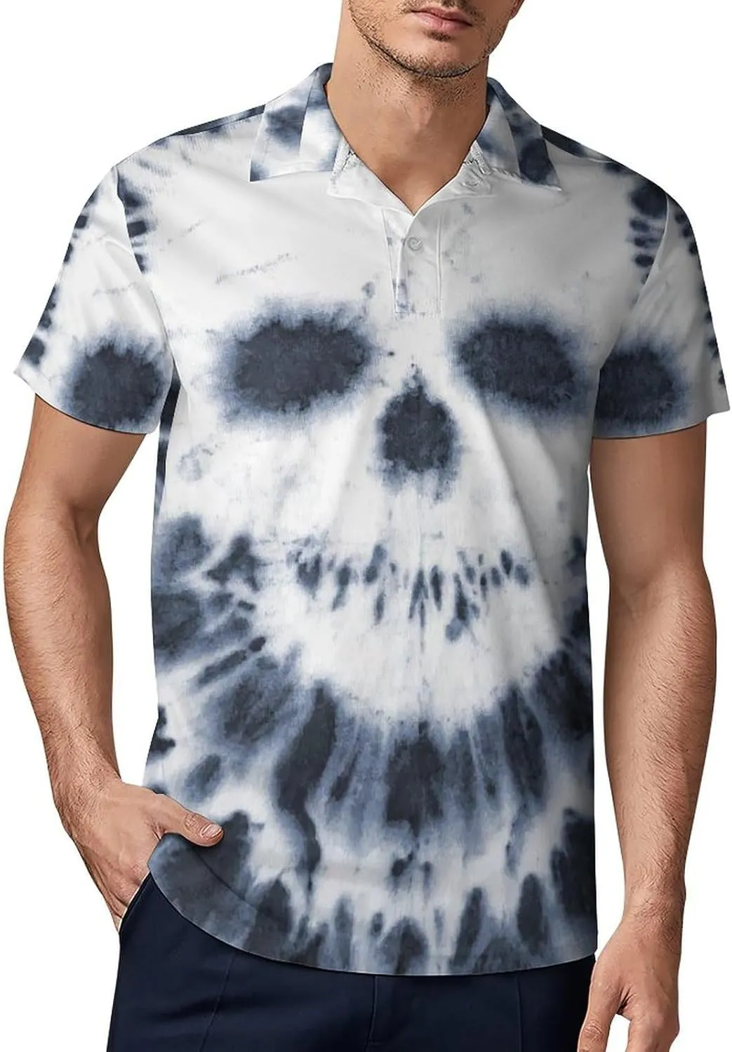 Men's Tie Dye with Skulls Polo Shirts Short Sleeve Cool Golf Shirt Quick-Dry Activewear Polos