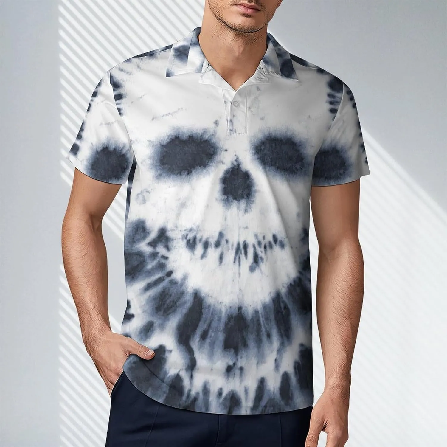Men's Tie Dye with Skulls Polo Shirts Short Sleeve Cool Golf Shirt Quick-Dry Activewear Polos