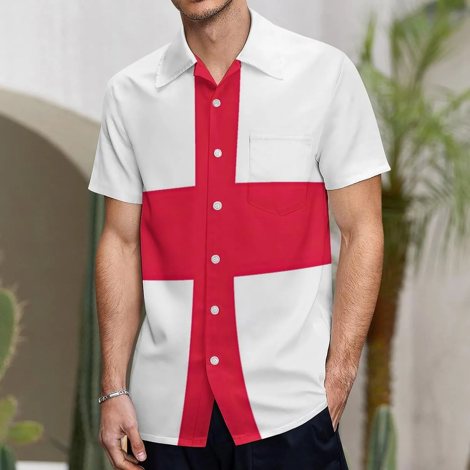Men's Top Loose Turn Collar Short Sleeve Button Down Shirts Casual Shirt Blouses with Pocket